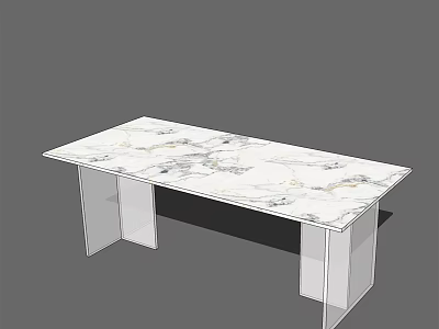 Modern Marble Top Dining Table With Sleek White Frame Legs Design 3d model