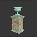 Marble Square Pedestal With Decorative White Vase And Intricate Carvings