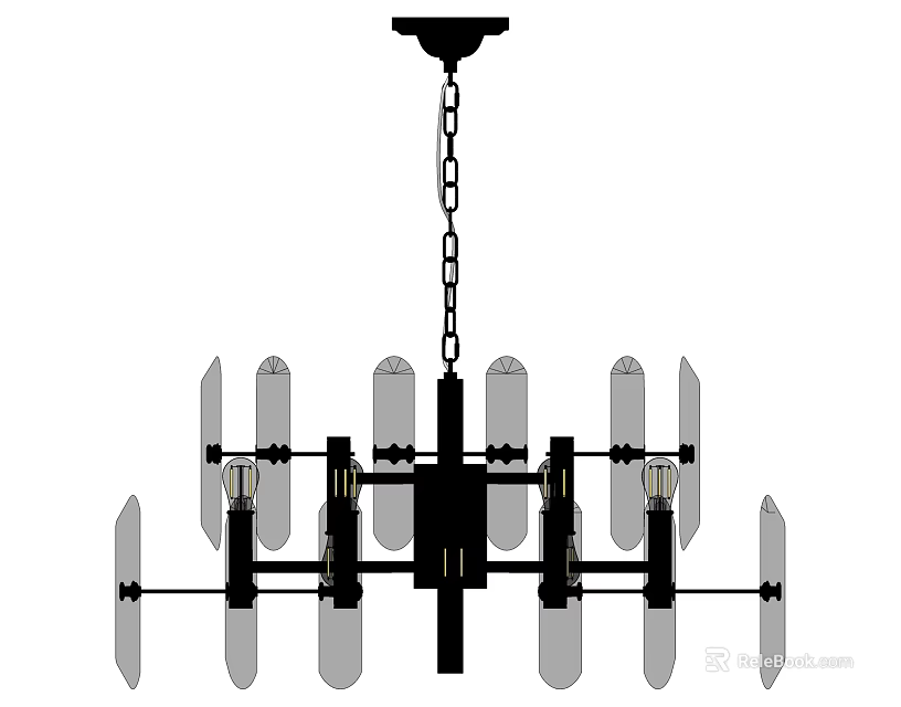 Modern Chandelier With Chain Multiple Bulbs And Transparent Glass Shades 3d model 