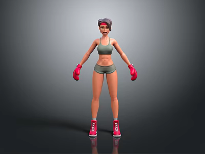 Game Movie Character Female Boxer Wearing Sportswear With Red Boxing Gloves And Shoes 3d model