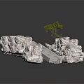 Natural Garden Landscape With Rock Formations Stone Path And Small Tree