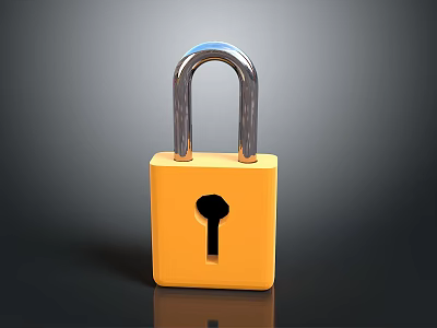 Durable Yellow Household Padlock With Silver Shackle And Keyhole Design 3d model