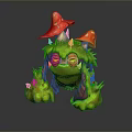 Game And Movie Character With Red Mushroom Tops Green Body And Yellow Eyes