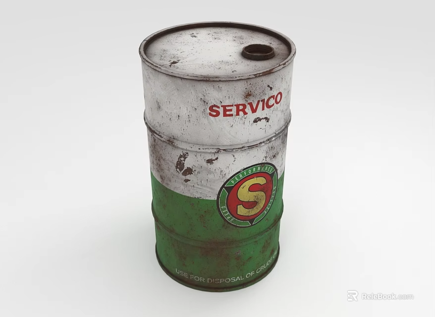 Vintage Rustic Industrial Equipment With SERVICO Logo White Green Oil Drum 3d model 