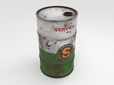 Vintage Rustic Industrial Equipment With SERVICO Logo White Green Oil Drum 3d model