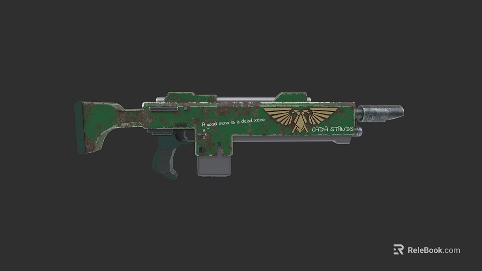 Green Camo Military Weapon Featuring Golden Eagle Emblem And Orbital Strike 3d model 