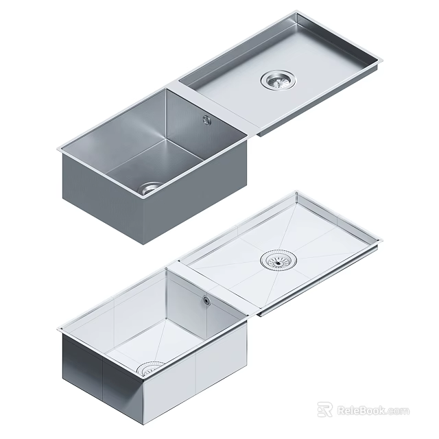Stainless Steel Kitchen Sink With Single Bowl And Removable Cover Modern Design 3d model 