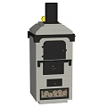 Vintage Stove With White Body Black Door Chimney And Bottom Knobs