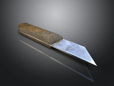 Vintage Hand Tool Featuring Wooden Handle Sharp Metal Blade And Reflective Surface 3d model