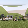 Outdoor Table And Chair Set With Sunshade Green Plants And Decorative Accessories