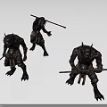 Game Movie Horned Armored Warriors Character With Weapons In Various Poses
