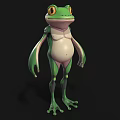 3D Green Frog Model With White Belly Big Eyes And Standing Pose