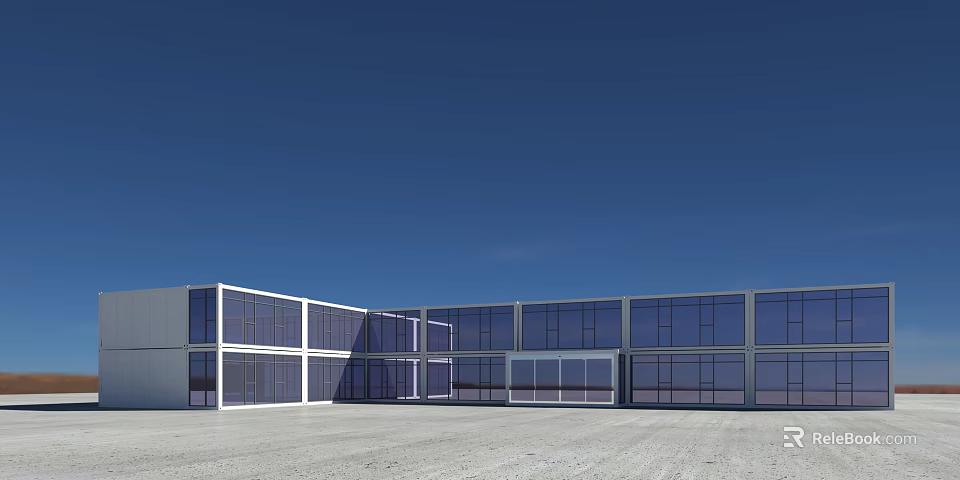Modern Container Building With Large Glass Windows And Multi Storey Structure 3d model