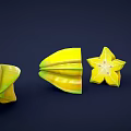 Fresh Yellow Star Fruit Sliced Into Star Shaped Sections On Dark Background 3d model