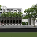 Modern Entrance Gate of Contemporary Building With Decorative Walls Purple Flowers and Greenery