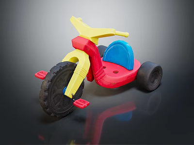 Kids Colorful Plastic Toy Tricycle With Yellow Red And Blue Design For Riding 3d model