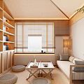 New Chinese-style Log Japanese-style Study Tea Room Loft 3d model