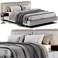 Elegant Modern Double Bed With Gray Blanket Pillows And Side Nightstands 3d model
