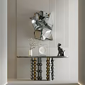 Modern Luxury Console Table With Geometric Mirror Vase Decorative Plate And Cat Figurine