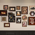 Abstract Paintings Wall Display Featuring Multiple Frames And Different Shapes 3d model