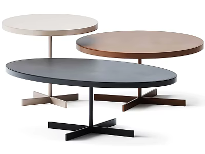 Modern Coffee Tables With Round And Oval Tops And Cross Metal Bases In Different Colors 3d model