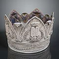 Ornate Silver Crown Sculptural Carving With Intricate Leaf Motifs And Inscription Details