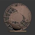 Metallic Globe Sculpture With Wireframe Design And Hexagonal Geometric Component