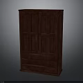 Dark Red Wooden Wardrobe Featuring Double Doors And Bottom Drawers