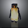 Standing Pixelated Penguin with Black Body Yellow White Belly Orange Beak on Dark Reflective Background