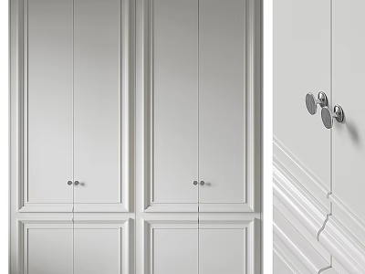 Sleek Modern Wardrobe Interior Design With White Paneled Doors And Metal Handles 3d model