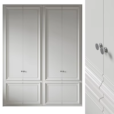 Sleek Modern Wardrobe Interior Design With White Paneled Doors And Metal Handles 3d model