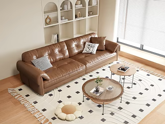 Antique Sofa Double Sofa Solid Wood Coffee Table Combination Background Decorative Cabinet Solid Wood Bookcase Ornaments Green Planting 3d model