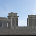 Grand European Entrance Gate Design With Symmetrical Stone Columns And Arched Doorways