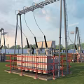 Outdoor Industrial Power Transformer Equipment With Metal Framework And Red Railings