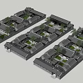 Ancient Chinese Architecture with Multiple Courtyards Gray Tile Roofs and Courtyard Garden Design
