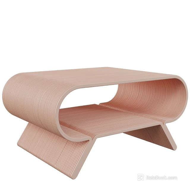 Pink Modern Coffee Table With Curved Design And Striped Texture Surface 3d model