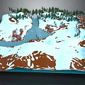Beautiful Snowy Mountain Natural Scene With Flowing River Green Forest And Small Houses