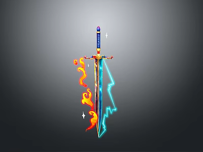 Vibrant Mythical Sword Design With Flame Effects And Lightning Elements 3d model