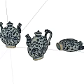 Traditional Ceramic Wares With Blue And White Floral Patterns Three Decorative Jugs