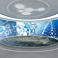 Futuristic Technology Display With Circular Platform Earth Model Data Streams And Molecular Structures