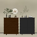 Modern Entryway Cabinet And Sideboard With Plants Clock Decorative Items On Beige Wall