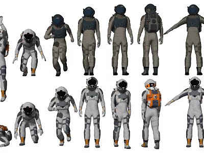 Men in Astronaut Suits with Various Action Poses 3D Character Models 3d model