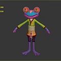 Animated Frog Character With Red Large Eyes Blue Body Yellow Top And Red Shorts