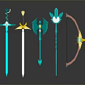 Colorful Fantasy Style Weapons Collection With Swords Bow Staff And Decorative Designs