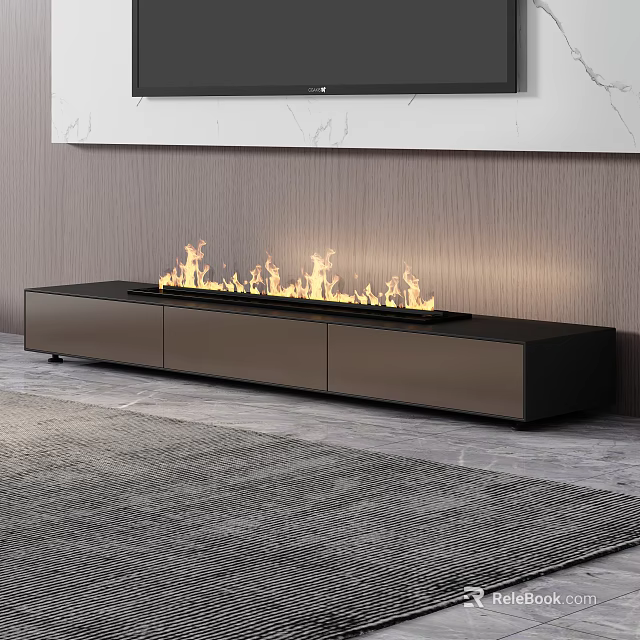 Modern TV Stand with Built in Flame Effect in Contemporary Living Room Decor 3d model 
