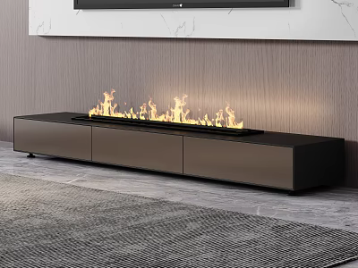 Modern TV Stand with Built in Flame Effect in Contemporary Living Room Decor 3d model