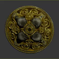 Ornate Three Ram Heads Decorative Artifact With Gold Silver Spiral Patterns