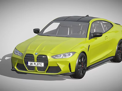 Yellow BMW M4 Two Door Coupe With Black Roof And Sporty Design 3d model