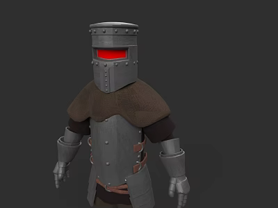 Fantasy Game Character Wearing Metal Armor With Red Eye Helmet And Brown Shoulder Cloth 3d model