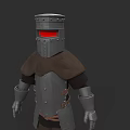 Fantasy Game Character Wearing Metal Armor With Red Eye Helmet And Brown Shoulder Cloth